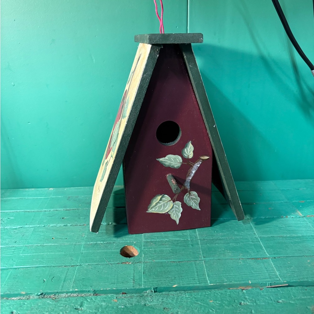 Unbranded Maroon Hand-Painted Birdhouse with Olive Trim - Picture 8 of 10